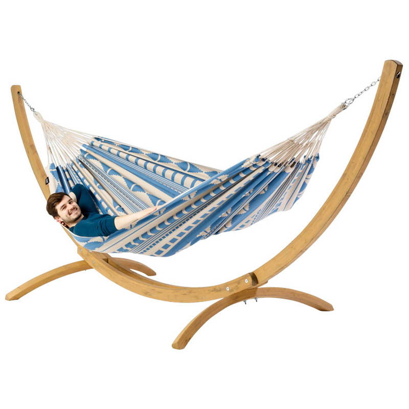 Luxe hangmat Ibiza Sea met houten standaard | Blauw | Crème | Luilak